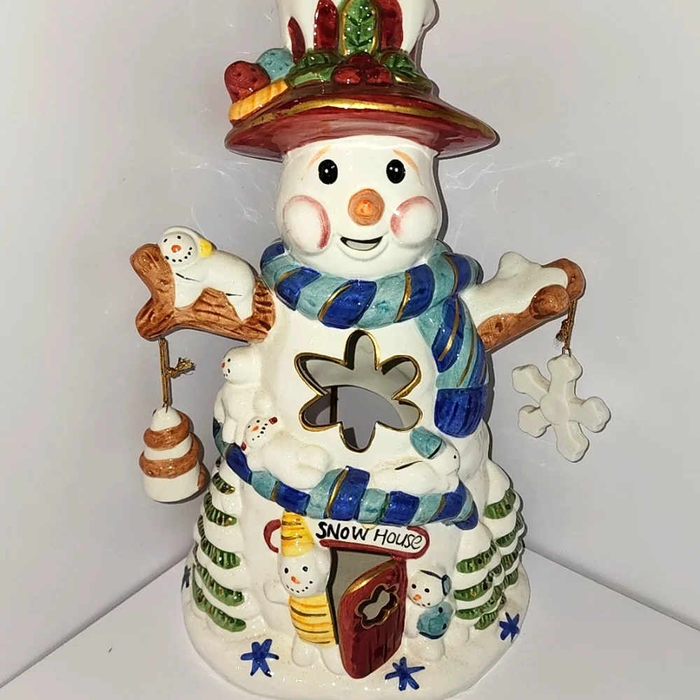 Christmas Decor Snowman Candle Holder Snow House Ceramic